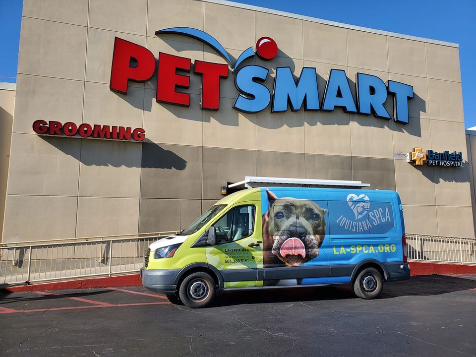 LASPCA van in front of a PetSmart store
